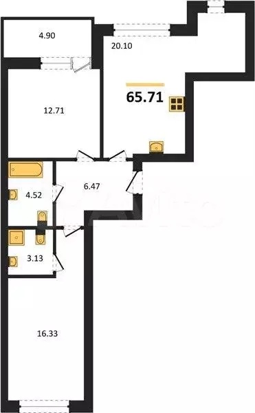2-к. квартира, 65,7 м, 2/9 эт. - Фото 1