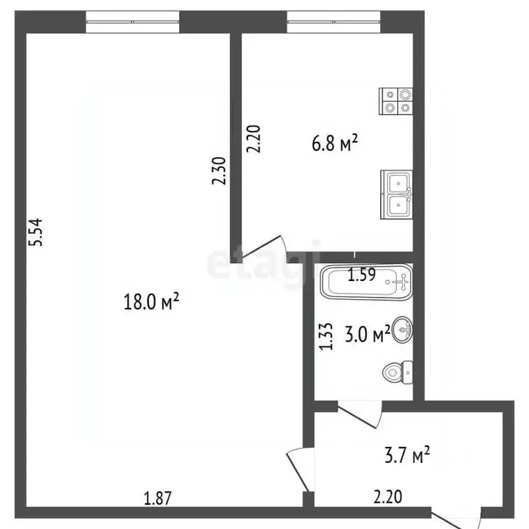 1-к кв. Калининградская область, Калининград ул. Чайковского, 30 (31.6 ... - Фото 2