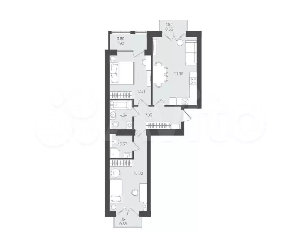 2-к. квартира, 64,5 м, 5/5 эт. - Фото 1