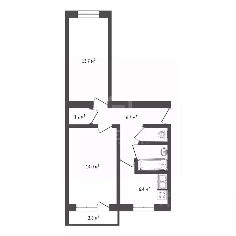 2-к кв. Санкт-Петербург просп. Культуры, 21К3 (44.4 м) - Фото 1