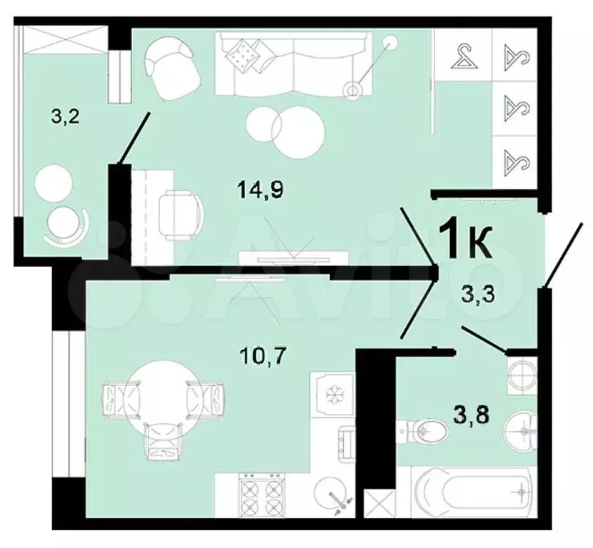 1-к. квартира, 35,9 м, 5/8 эт. - Фото 0