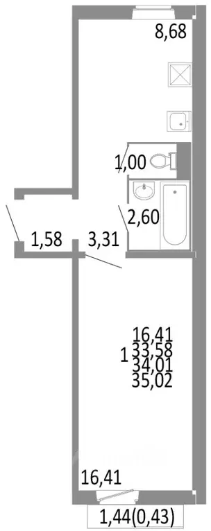 1-к кв. Челябинская область, Челябинск ул. Блюхера, 125Б (34.01 м) - Фото 0