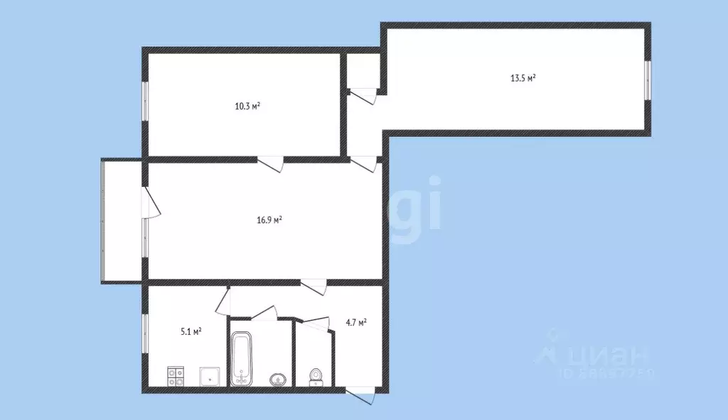 3-к кв. Карачаево-Черкесия, Черкесск просп. Ленина, 36 (55.3 м) - Фото 1
