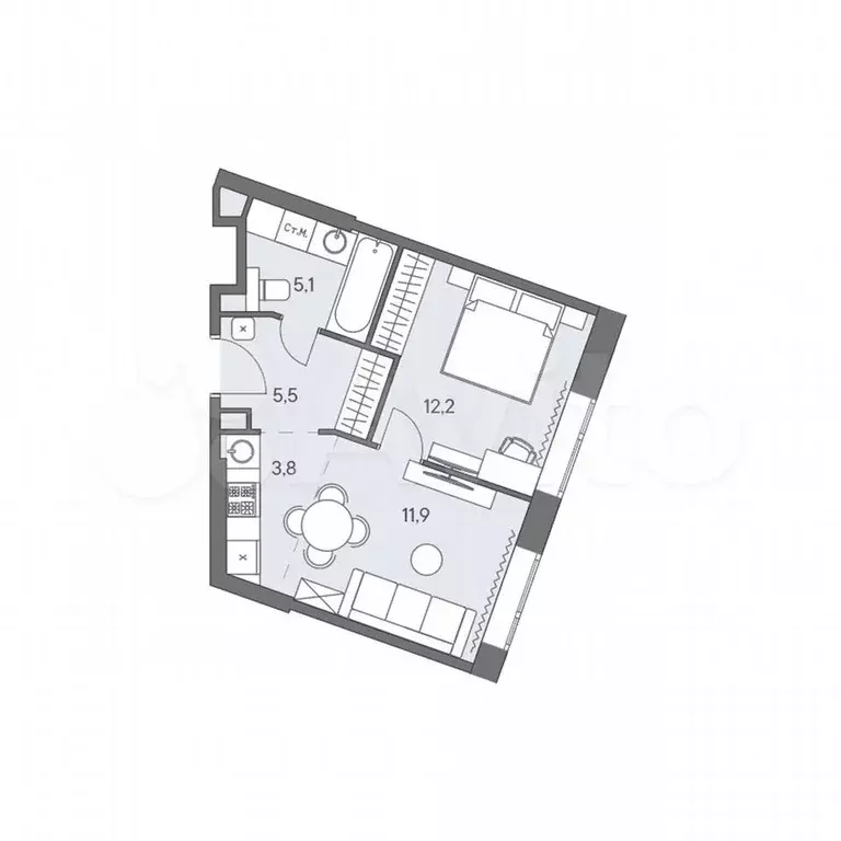 2-к. квартира, 38,5 м, 17/31 эт. - Фото 0