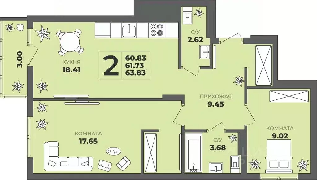 2-к кв. Калининградская область, Калининград ул. Генерала Толстикова, ... - Фото 1