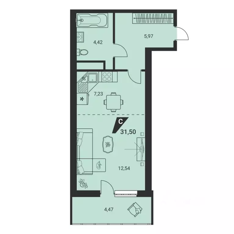 1-к кв. Свердловская область, Екатеринбург ул. Громова, 26/3 (31.28 м) - Фото 2
