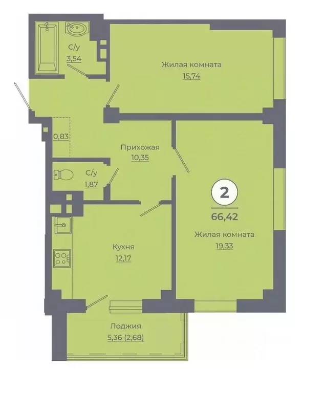 2-к кв. Ростовская область, Ростов-на-Дону ул. Жданова, 31 (65.7 м) - Фото 1