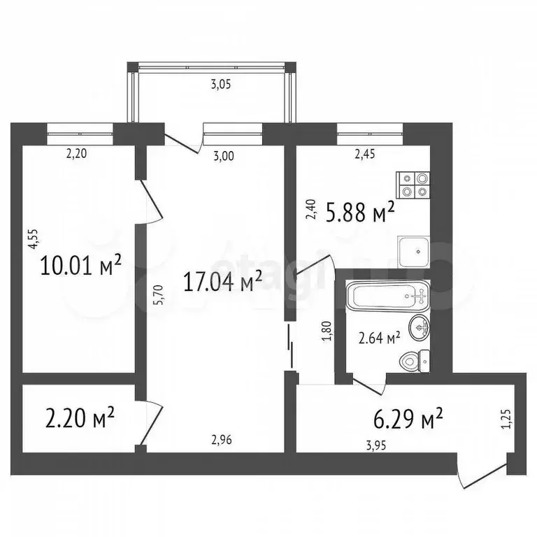 2-к. квартира, 43 м, 2/5 эт. - Фото 0