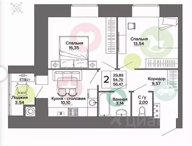 2-к кв. Рязанская область, Рязань ул. Княжье Поле, 10 (56.47 м) - Фото 1