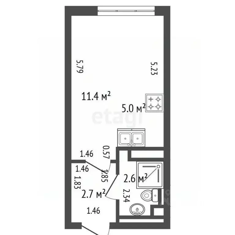 Студия Санкт-Петербург наб. Миклухо-Маклая, 3к1 (21.7 м) - Фото 2