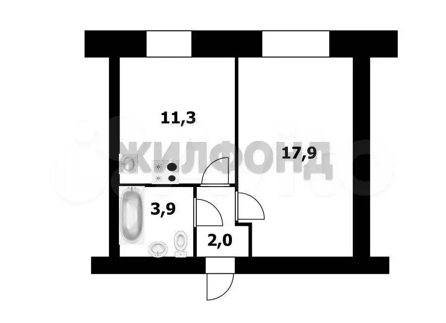 1-к. квартира, 35,1 м, 7/9 эт. - Фото 0