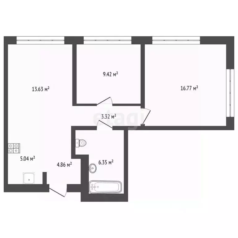 2-к кв. Тюменская область, Тюмень ул. Павла Фитина, 3 (59.39 м) - Фото 2