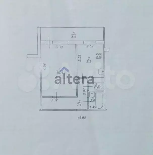 1-к. квартира, 36,1 м, 1/9 эт. - Фото 0