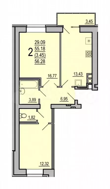 1-к. квартира, 58,6 м, 4/10 эт. - Фото 0