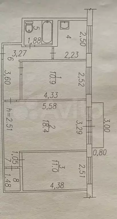 3-к. квартира, 56,4 м, 5/5 эт. - Фото 0