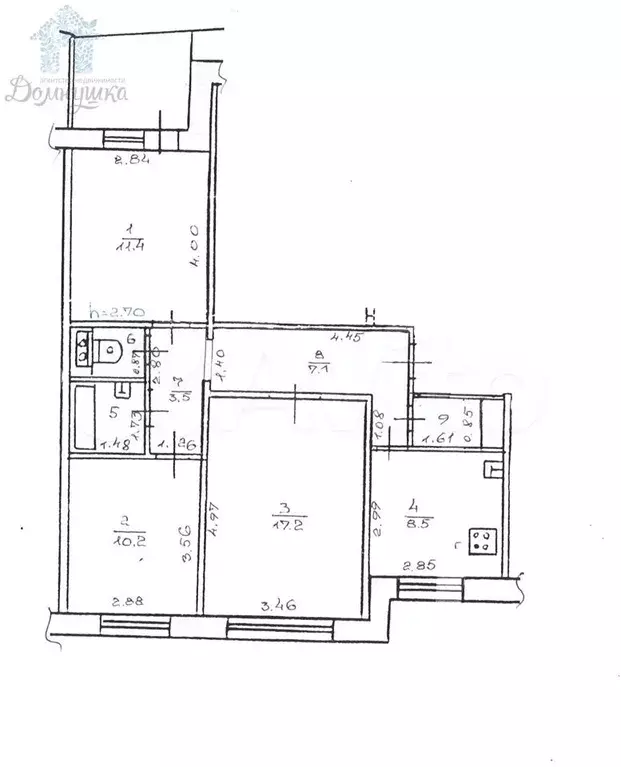 3-к. квартира, 63 м, 5/9 эт. - Фото 0