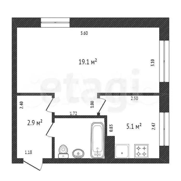 1-к. квартира, 30 м, 1/5 эт. - Фото 0