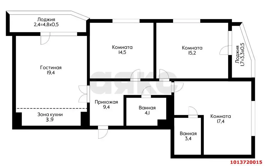 3-комнатная квартира: Краснодар, 2-я Российская улица, 162 (91 м) - Фото 0