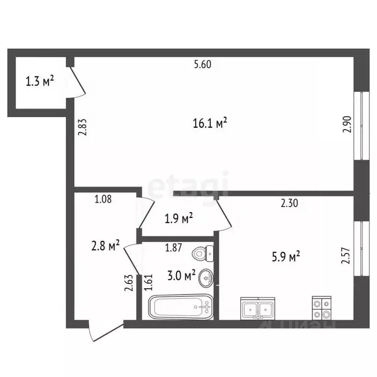 1-к кв. Башкортостан, Стерлитамак ул. Тукаева, 7А (31.0 м) - Фото 2