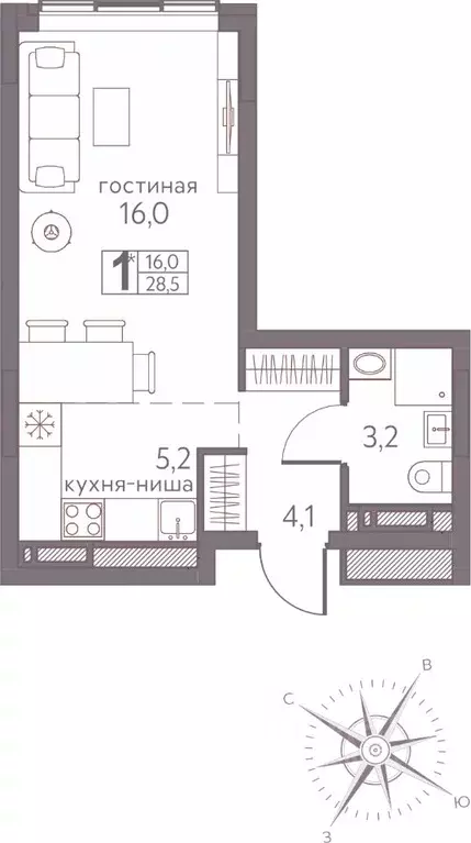 Студия Пермский край, Пермь ул. Серебристая, 3А (28.5 м) - Фото 1