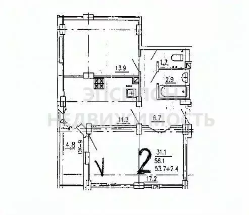 2-к кв. курская область, курск ул. радищева, 20 (59.0 м) - Фото 0