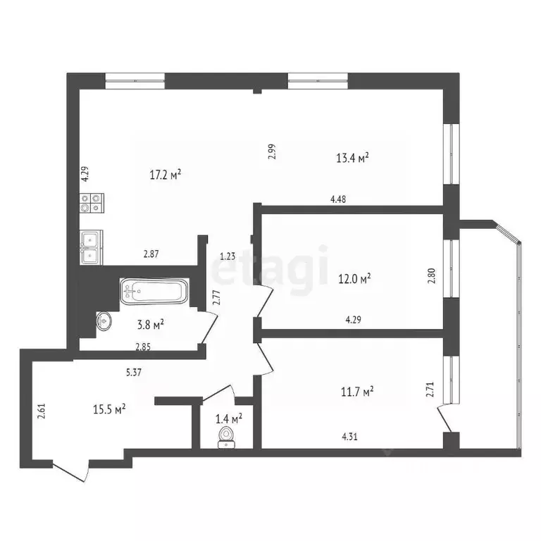 3-к кв. Ханты-Мансийский АО, Сургут ул. Крылова, 53/2 (75.0 м) - Фото 1