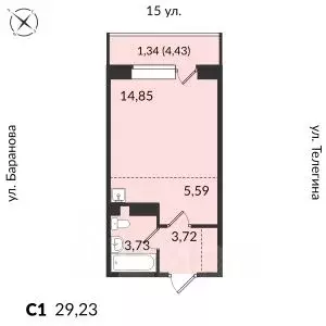 1-к кв. Удмуртия, Ижевск 15-я ул., 13 (29.44 м) - Фото 0