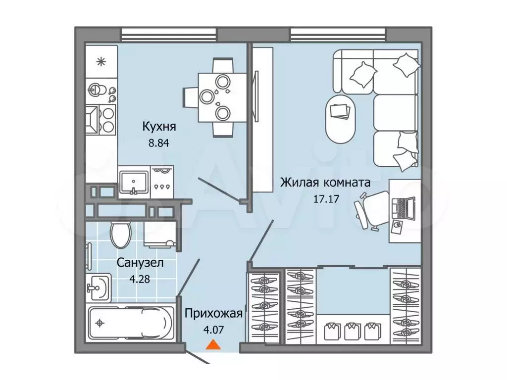 1-к. квартира, 34 м, 1/7 эт. - Фото 0