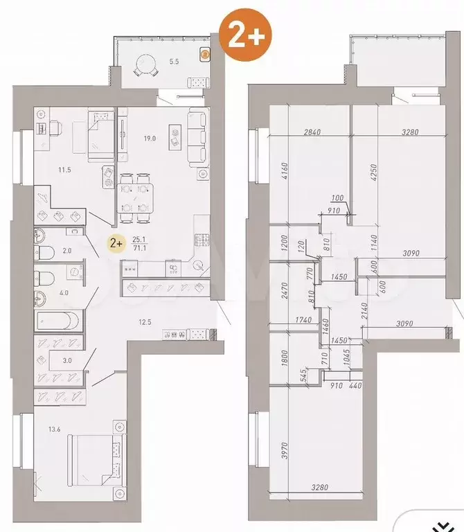 2-к. квартира, 71,1 м, 4/9 эт. - Фото 1