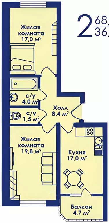 2-к кв. Московская область, Котельники Южный мкр, 14 (67.0 м) - Фото 2