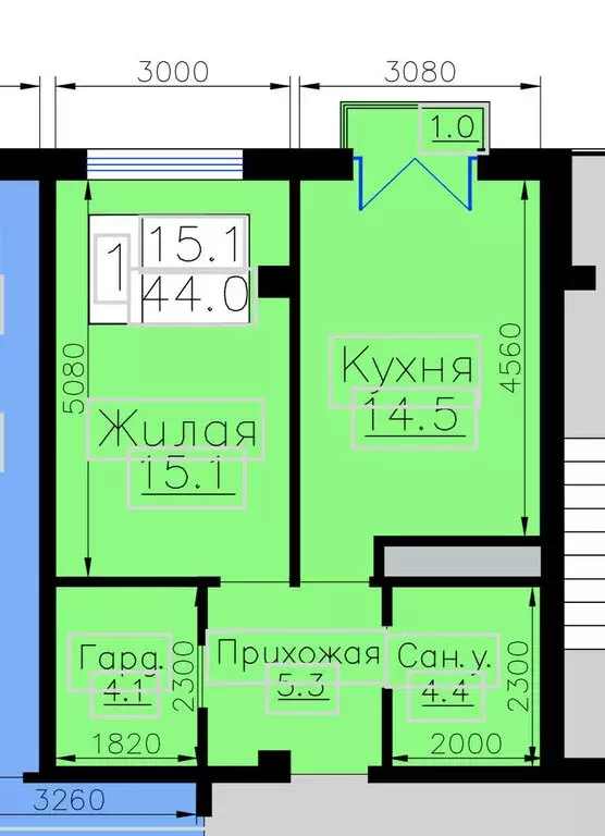 1-комнатная квартира: Нальчик, Кабардинская улица, 200 (44 м) - Фото 0