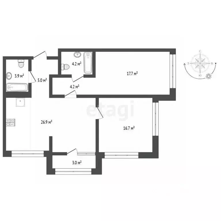 2-к кв. Тюменская область, Тюмень Мысовская ул., 26к1 (82.43 м) - Фото 2