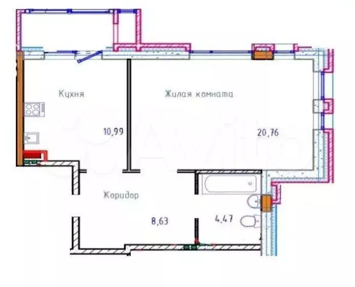 1-к. квартира, 45,1 м, 3/4 эт. - Фото 0