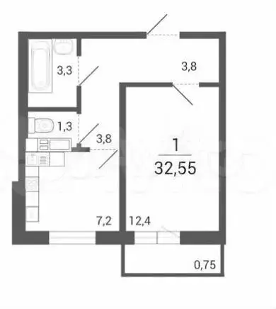 1-к. квартира, 32,1 м, 8/10 эт. - Фото 1