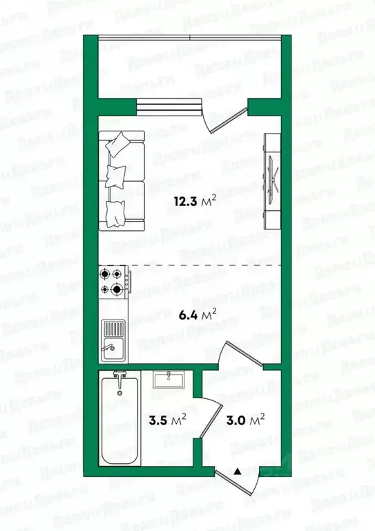 Студия Кировская область, Киров ул. Мостовицкая, 5а (25.2 м) - Фото 1