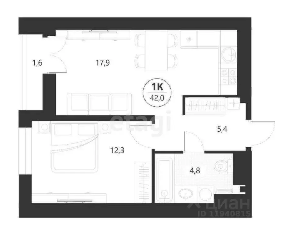 1-к кв. Тюменская область, Тюмень ул. Разведчика Кузнецова, 7 (42.0 м) - Фото 0