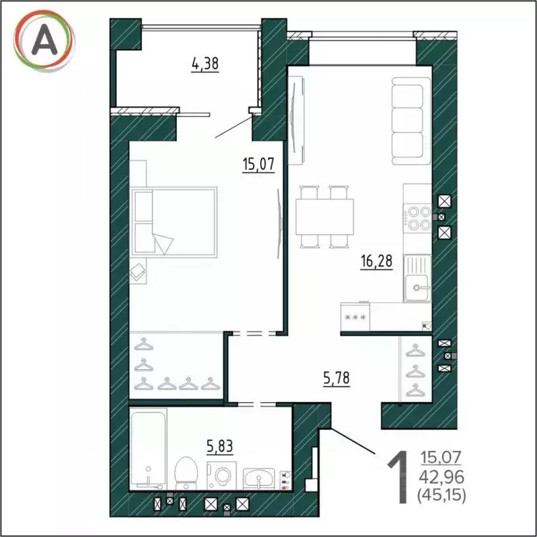 1-к кв. Брянская область, Брянск ул. Ульянова, 24 (45.15 м) - Фото 1