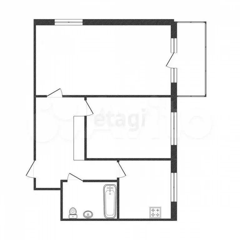 2-к. квартира, 42,8 м, 3/5 эт. - Фото 0