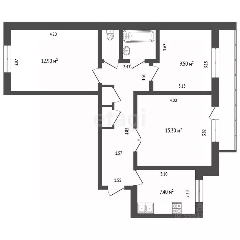 3-к кв. Чувашия, Чебоксары ул. Энтузиастов, 21 (64.0 м) - Фото 2