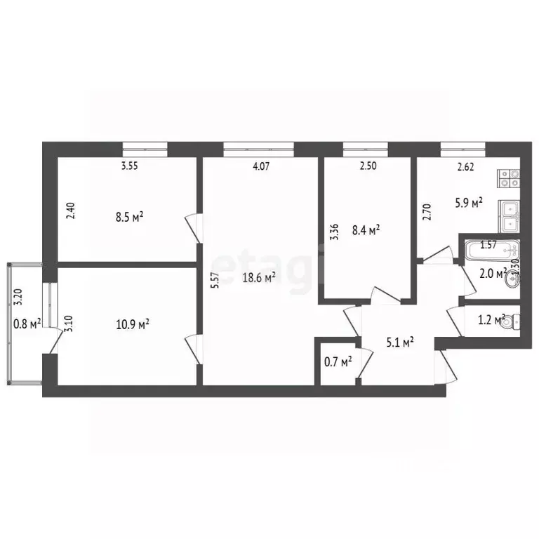 4-к кв. Башкортостан, Стерлитамак ул. Худайбердина, 147 (61.3 м) - Фото 2