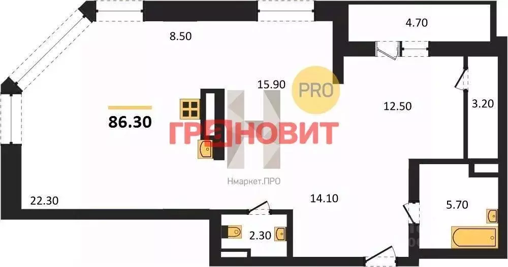3-к кв. Новосибирская область, Новосибирск ул. Фрунзе, 220 (86.3 м) - Фото 1