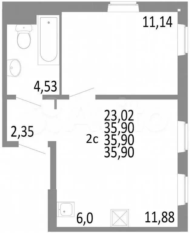 2-к. квартира, 35,9 м, 2/10 эт. - Фото 0