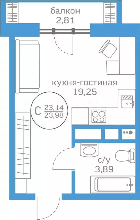 Квартира-студия, 23 м, 13/20 эт. - Фото 0