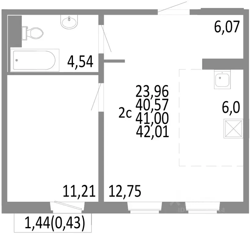 2-к кв. Челябинская область, Челябинск ул. Блюхера, 125В (41.0 м) - Фото 0