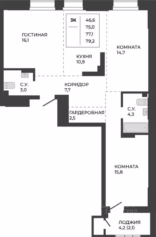 3-к кв. Алтайский край, Барнаул тракт Павловский, 251Б (77.1 м) - Фото 1