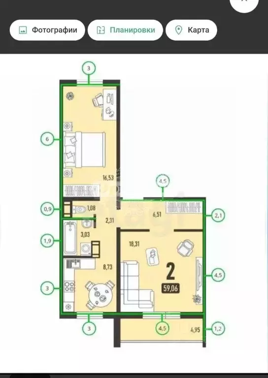 2-к кв. Курганская область, Курган Заозерный жилрайон, 12-й мкр, 25 ... - Фото 2