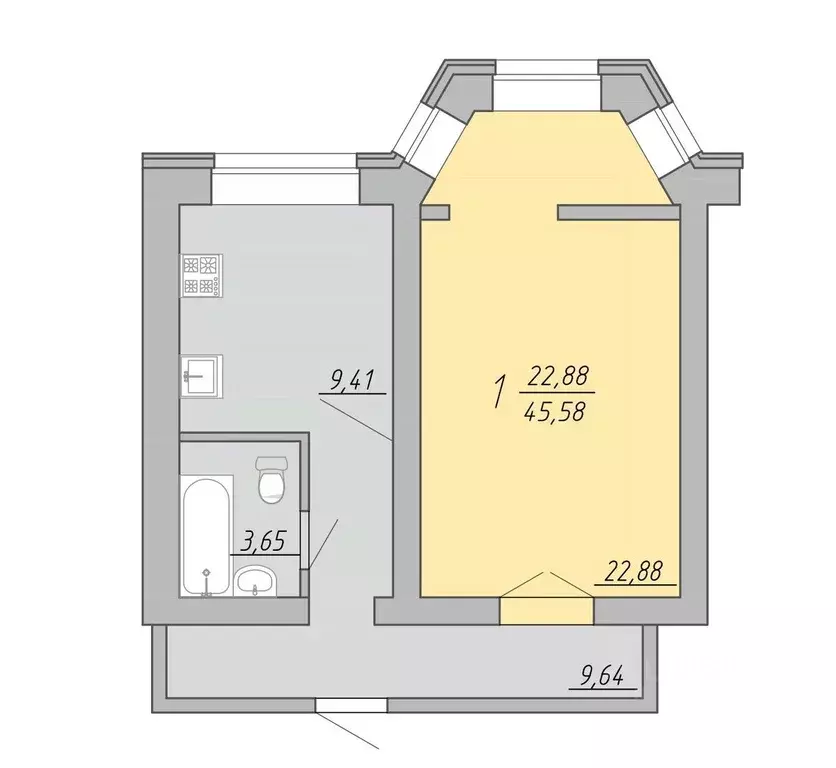 1-к кв. Тверская область, Тверь Озерная ул. (45.58 м) - Фото 1