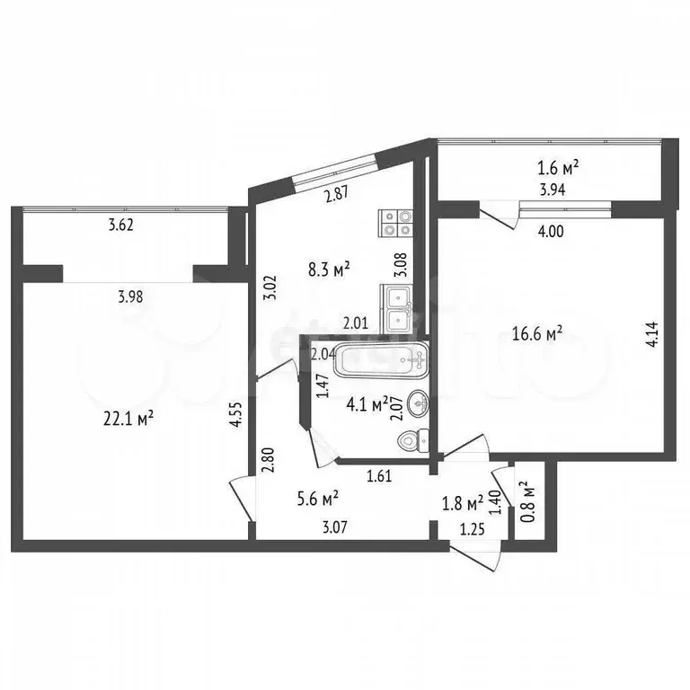 2-к. квартира, 61,1 м, 7/9 эт. - Фото 0