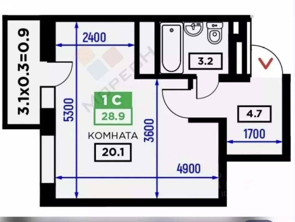 Квартира-студия: Краснодар, Домбайская улица, 55 (29 м) - Фото 0