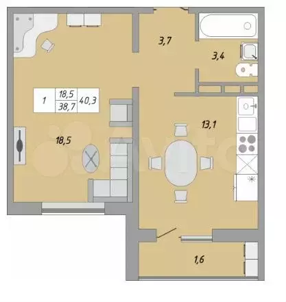 1-к. квартира, 40 м, 8/24 эт. - Фото 0